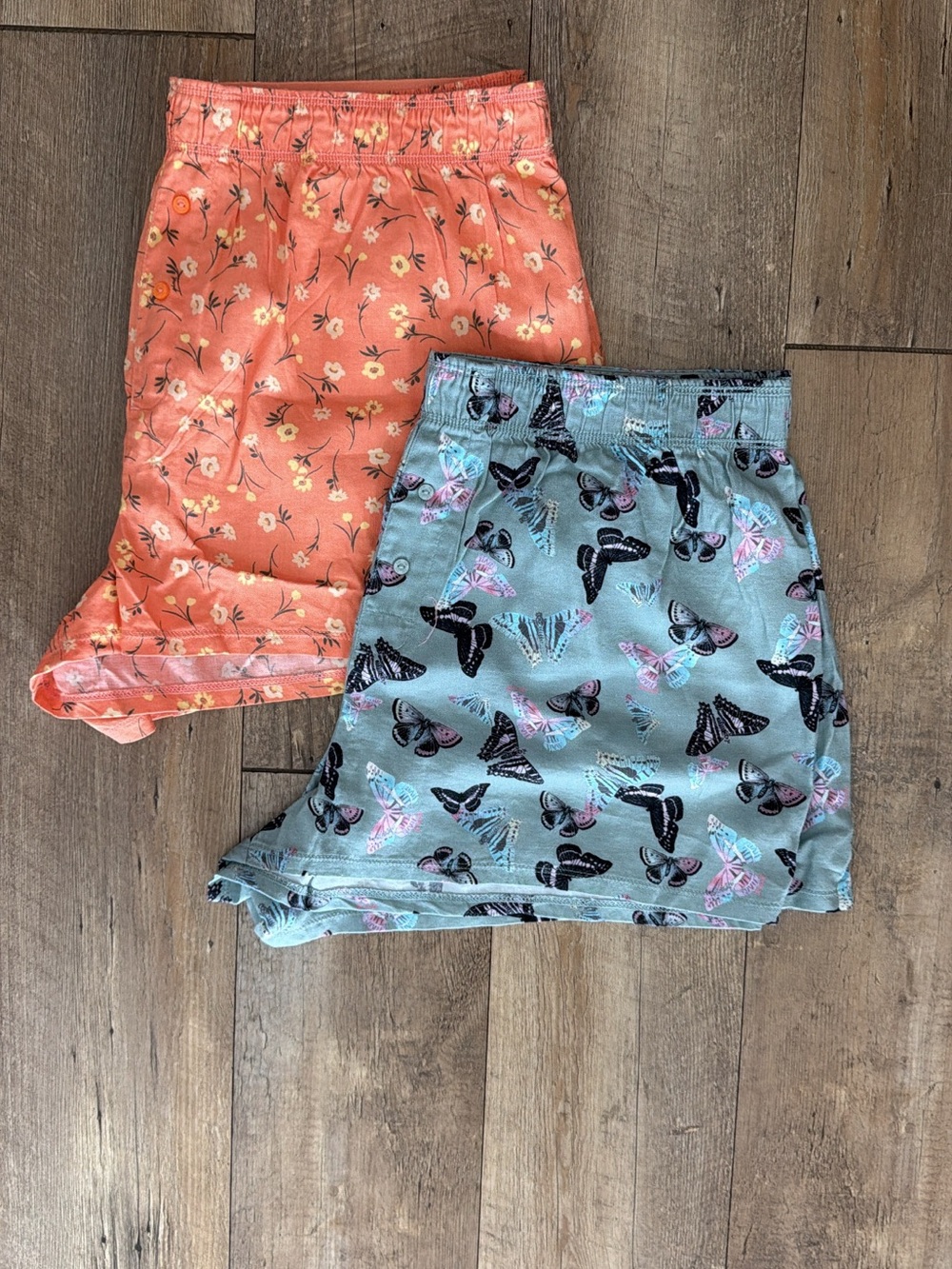 PINK Victoria's Secret Flannel Sleep Boxy Shorts (floral, butterfly) - Set of 2